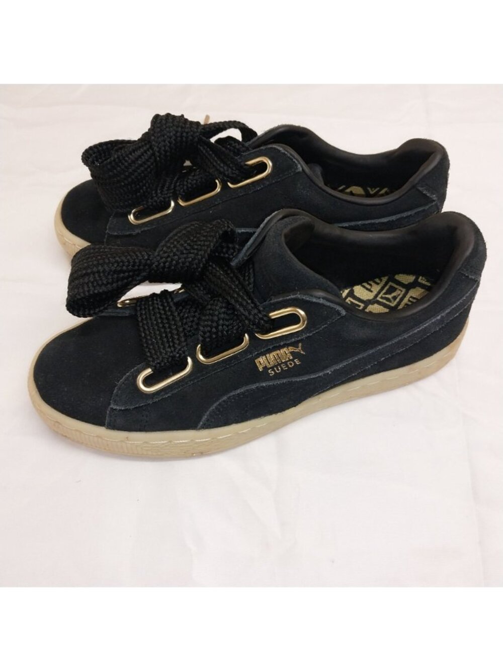 Puma Suede Womens Shoes Size 6 Black Gold Casual Sneakers